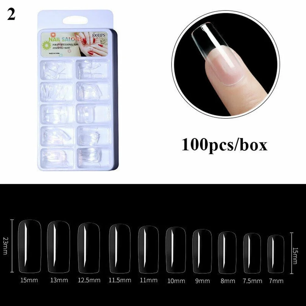 100Pcs Fake Nail Nails Extension Transparent Acrylic Nail Seamless Full/Half Cover Beauty Nail Decor French Nail Manicure Tools-Nail Inspo