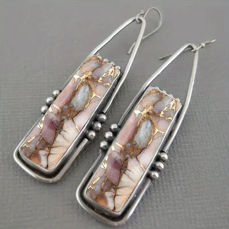 Retro Rectangular Gemstone Earrings