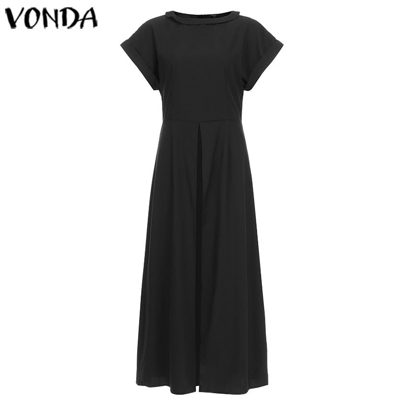 VONDA 2022 Office Shirts Ladies Sexy Split Hem Casual Bohemian Blusas Solid Short Sleeve Tops  Asymmetric Tops Femme