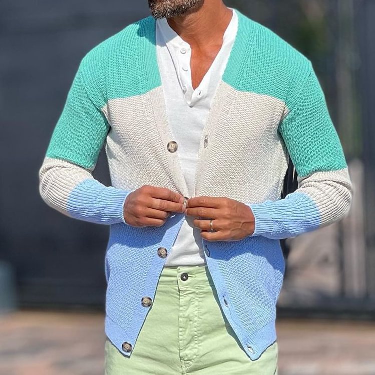 Vintage Striped Panel Knit Cardigan