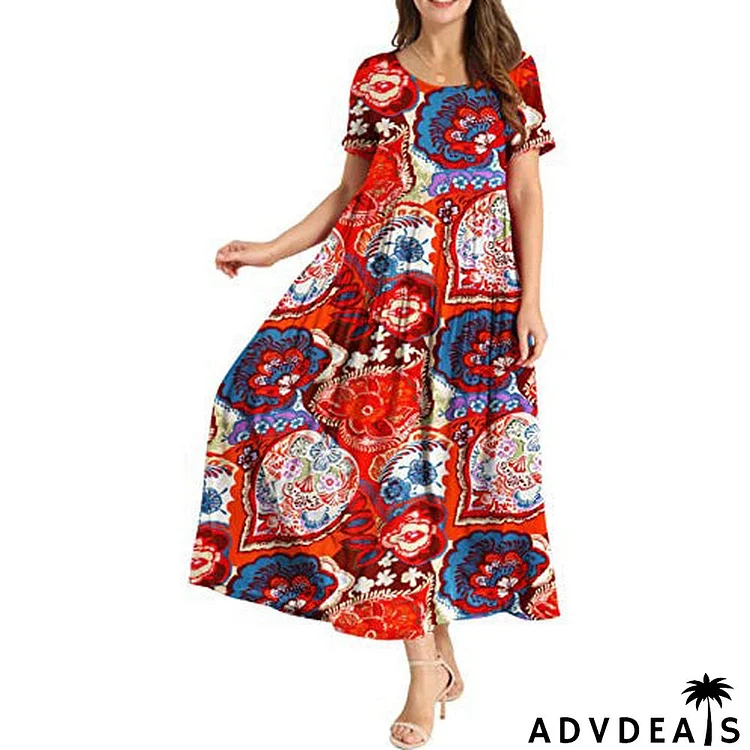 Women Casual Loose Bohemian Floral Dress