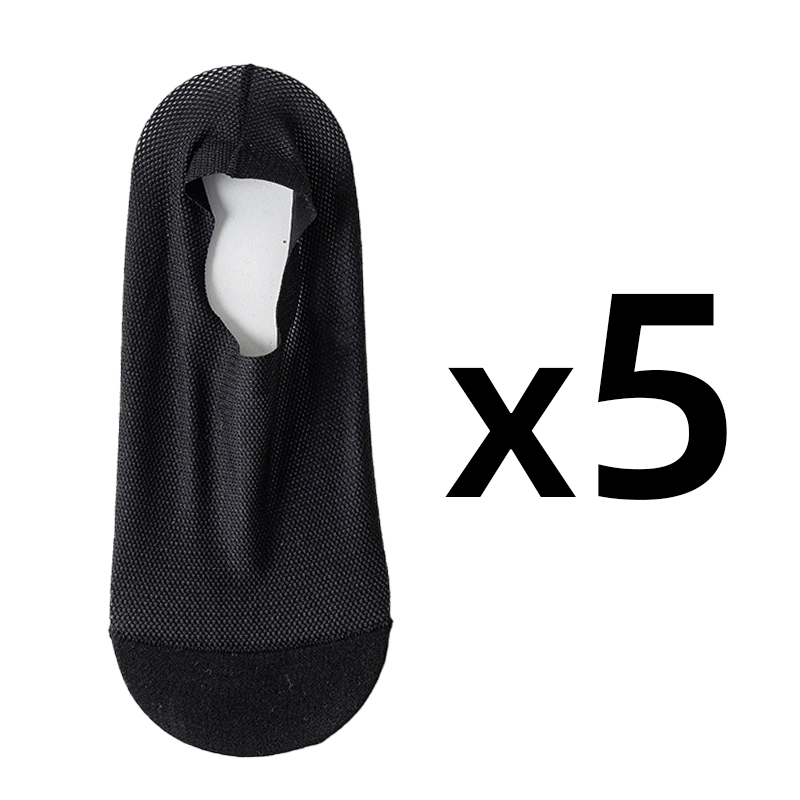 Coasfe 5 Pairs/Lot Men's Mesh Non-Slip Silicone Socks Summer Ice Silk Breathable Casual Short Black No Show Invisible Low Cut Socks