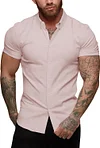 URRU Men's Muscle Dress Shirts Slim Fit Stretch Short Sleeve Casual Button Down Shirts for Men