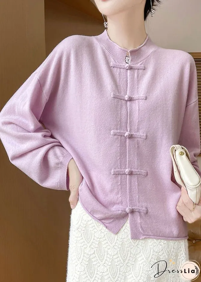 Purple Cozy Woolen Knit Coat O Neck Long Sleeve