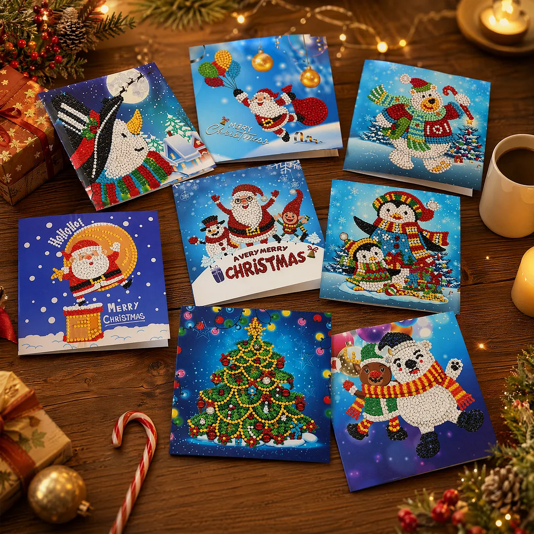8PCS Winter Animals DIY Diamond Painting Greeting Card Kits with Envelopes Diamond Art Greeting Cards Diamond Art Cards Kits for Adults DIY Crafts Family Friend Gifts