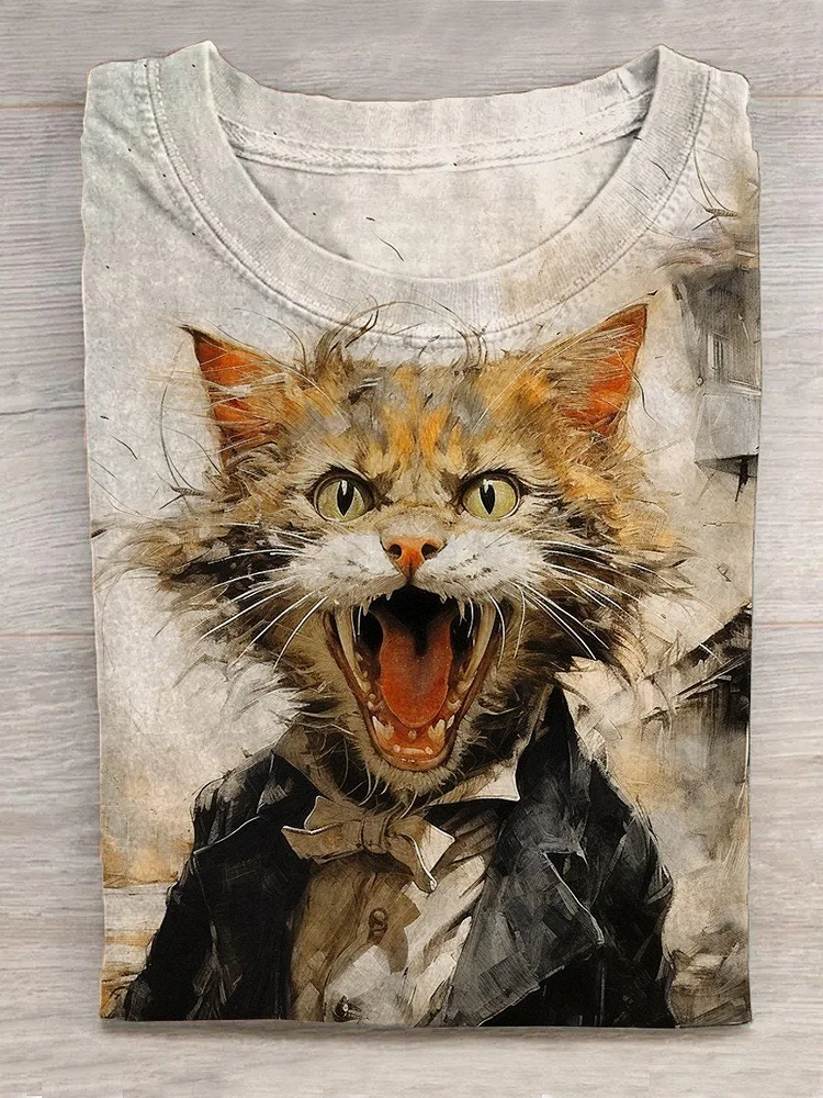 Cat  Art Print Casual T-Shirt socialshop