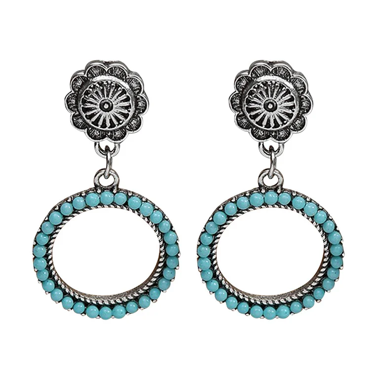 Round Turquoise Drop Dangle Earrings Ethnic Style Earring Jewelry Statement-Annaletters