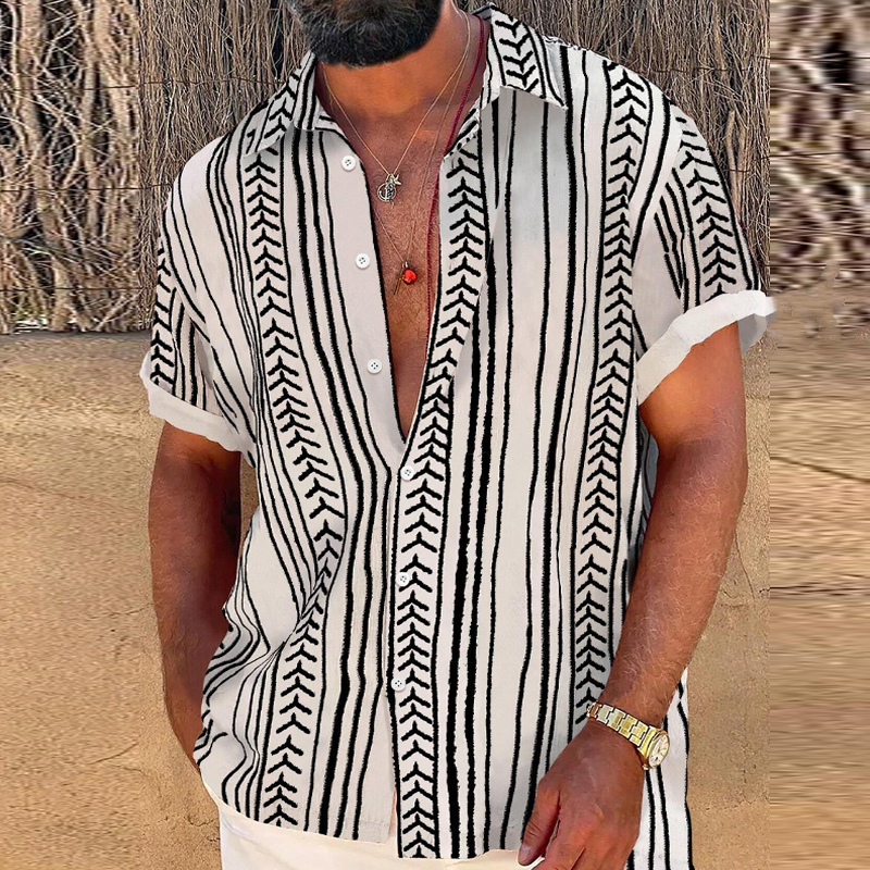 Men's Vacation Geometric Pattern Short Sleeve Shirt