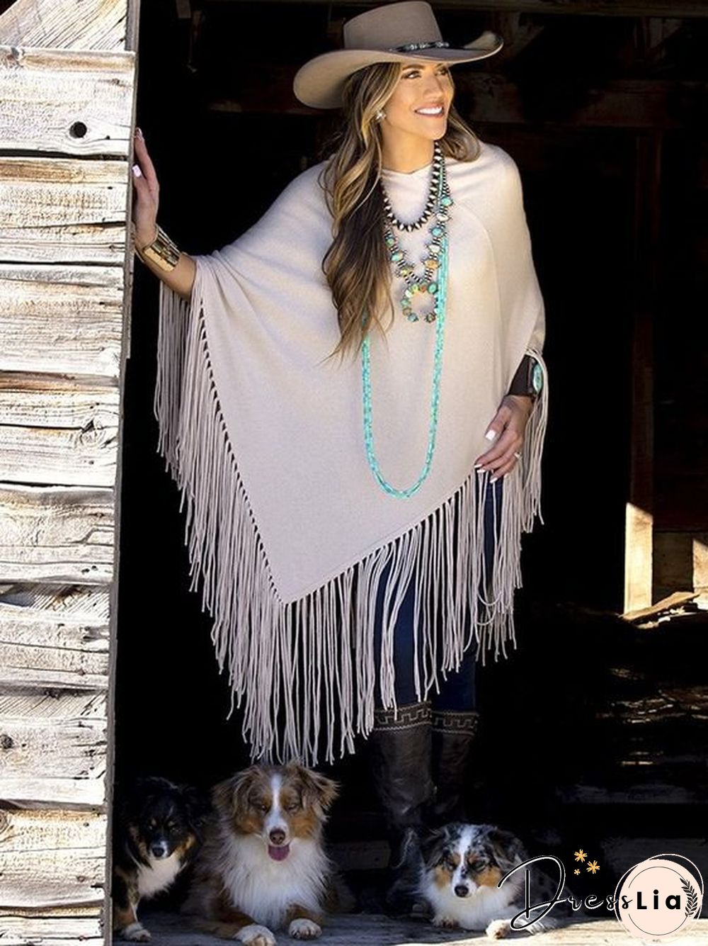 Western cowboy long fringed shawl