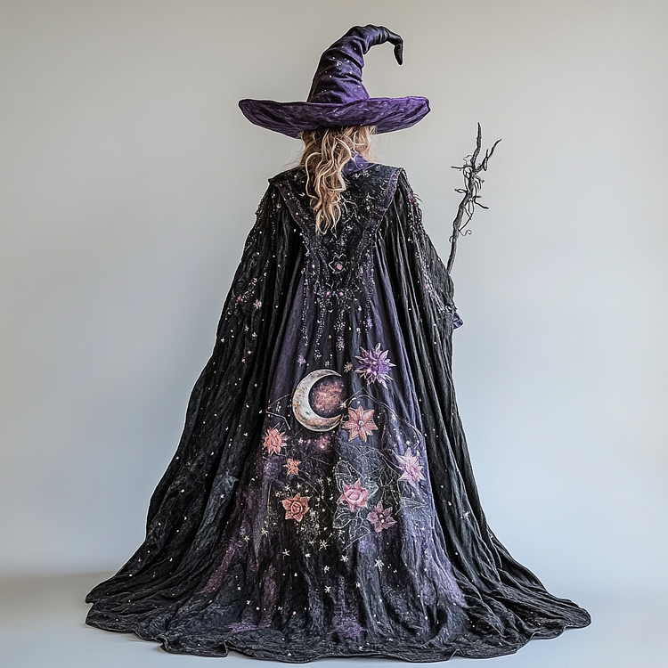 Embroidered wizard Cape and embroidered wizard hat set 99a0