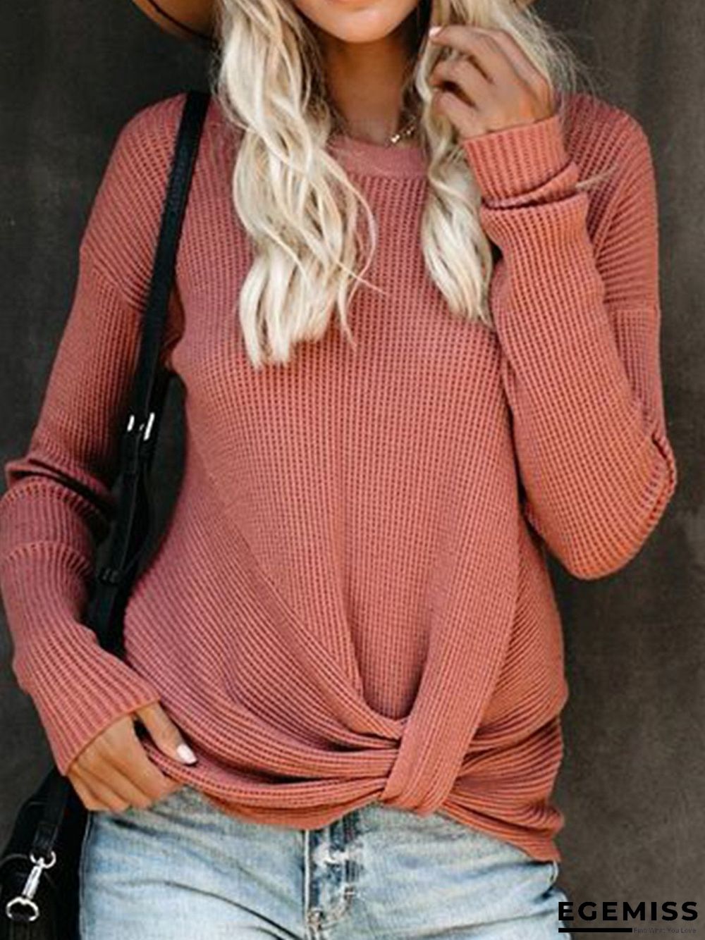 Knot Front Long Sleeves Solid Casual Tops | EGEMISS