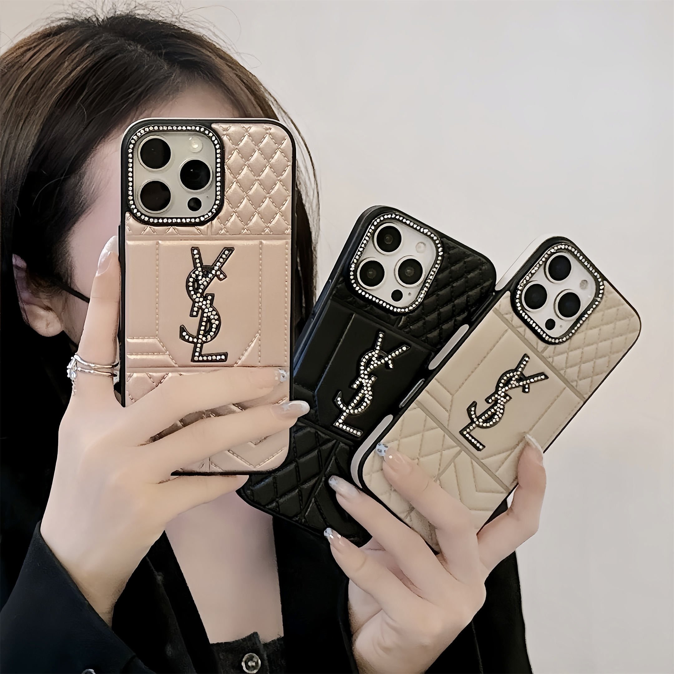 YSL New Lambskin Shiny Diamond Eye-catching Apple iPhone Case
