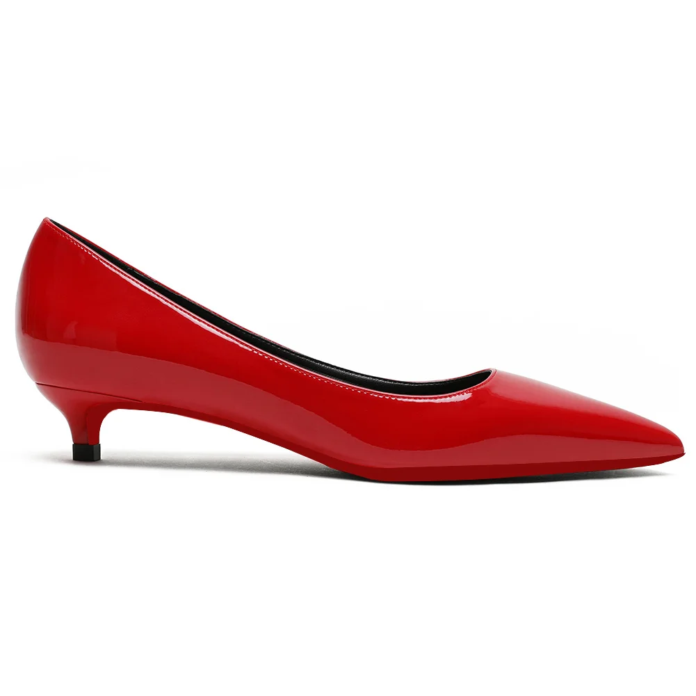 30mm Pointed Toe Red Bottom Kitten Heels Slip On Daily Pumps for Women-MERUMOTE