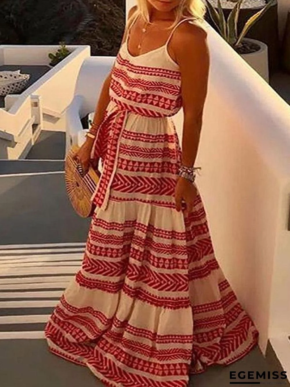 Beach Printed Spaghetti-Neck Maxi Dress | EGEMISS