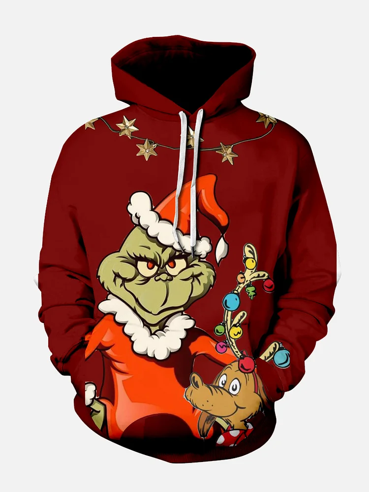 Men's Revisited Classic Christmas Character Print Hoodie PLUSCLOTHESMAN