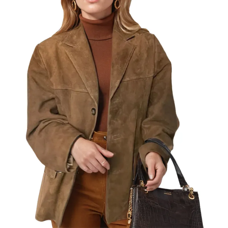 Uveng Uveng Autumn And Winter New Women's Wear Temperament Retro Brown Loose Pocket Long Sleeve Suit Jacket Female