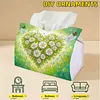 (24cm)Diamond Art Tissue Box Cover DIY PU Desktop(Heart-shaped white daisies)