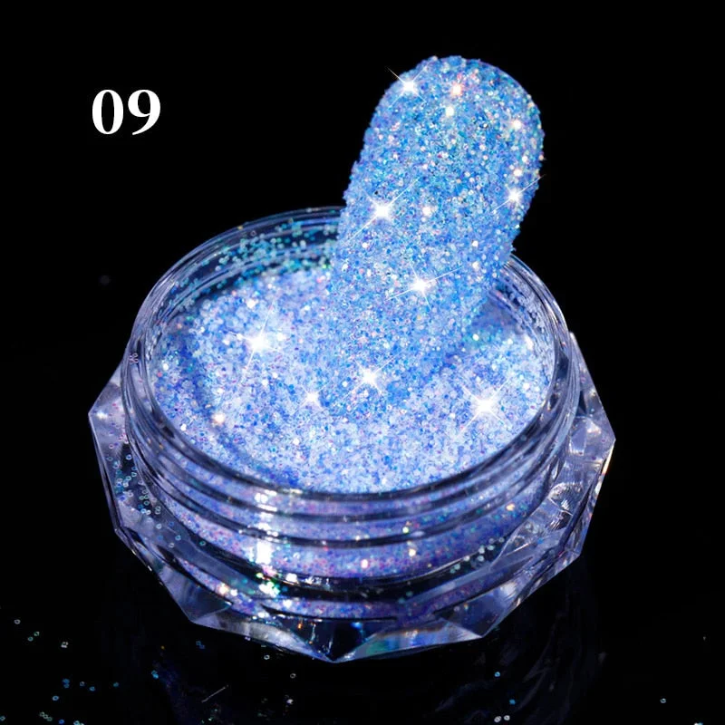 1Box Aurora Sea Salt Nail Powder Crystal Diamonds Glitter Iridescent Reflective Nail Glitter Sparkly Chrome Pigment Polish Gel-Nail Inspo