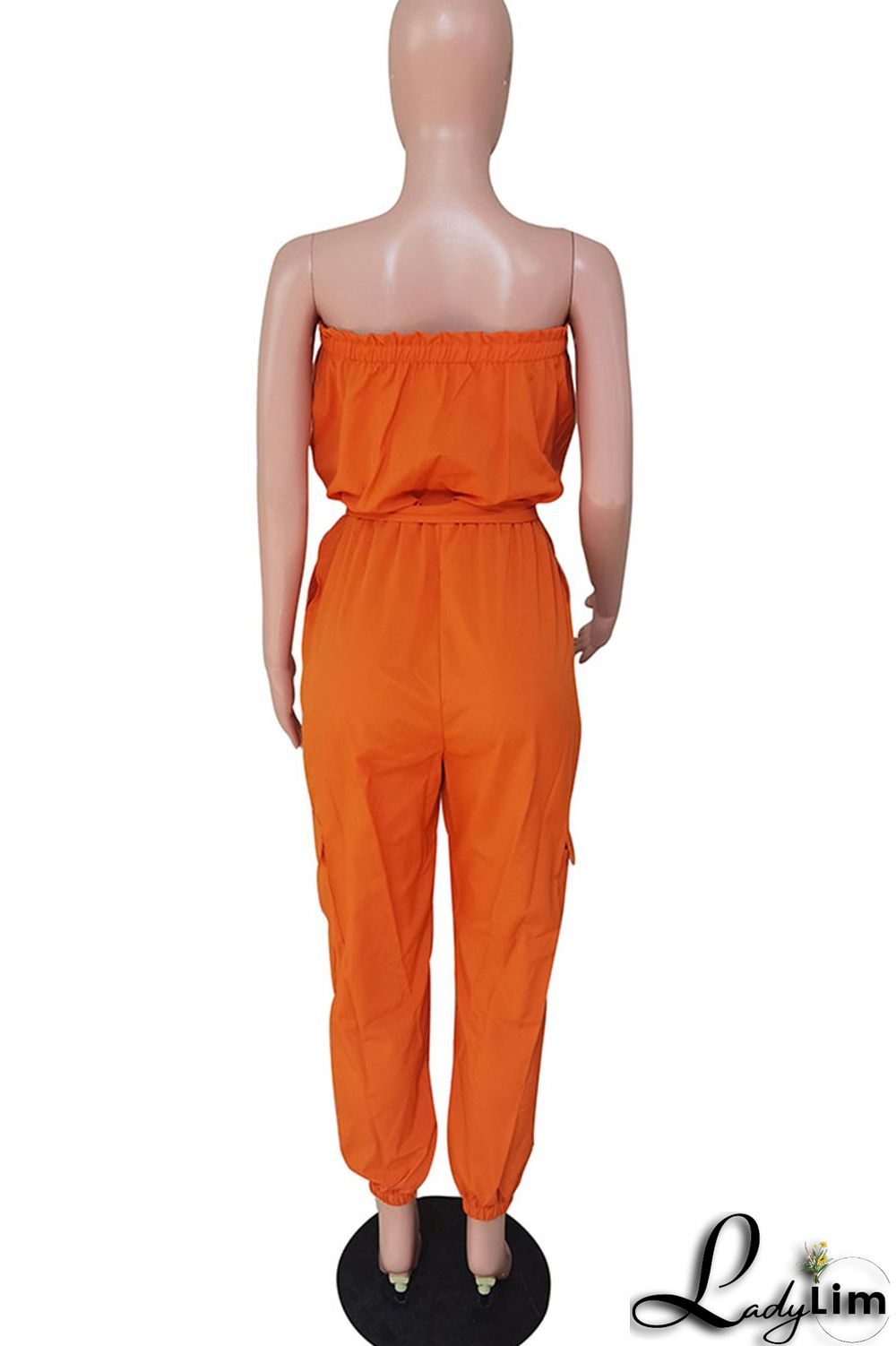 Orange Casual Solid Split Joint Strapless Regular Jumpsuits