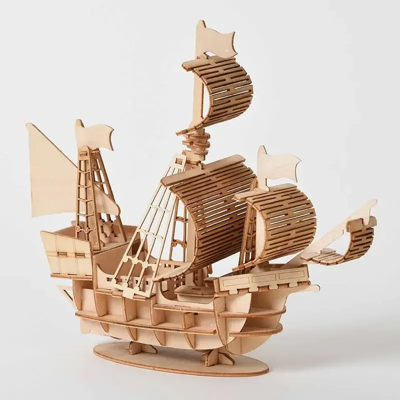 Oocharger Sailing Ship Toys 3D Wooden Puzzle Toy Assembly Model Wood Craft Kits Desk Decoration for Children Kids