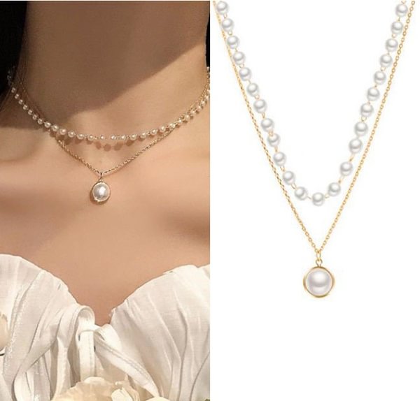 Fashion Jewelry Simple double pearl collarbone chain necklace charm bracelet for Womens Jewelry Gifts - Shop Trendy Women's Fashion | TeeYours