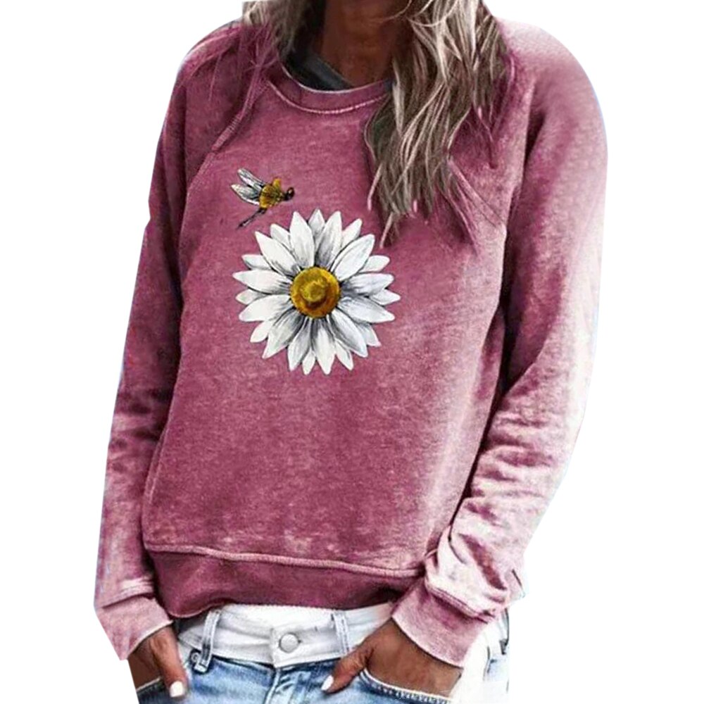 Women Clothes Fashion Casual Printed Long Sleeve Round Neck Sweatshirt Tops