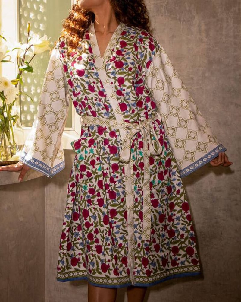 Floral Printed Retro Bath Robe