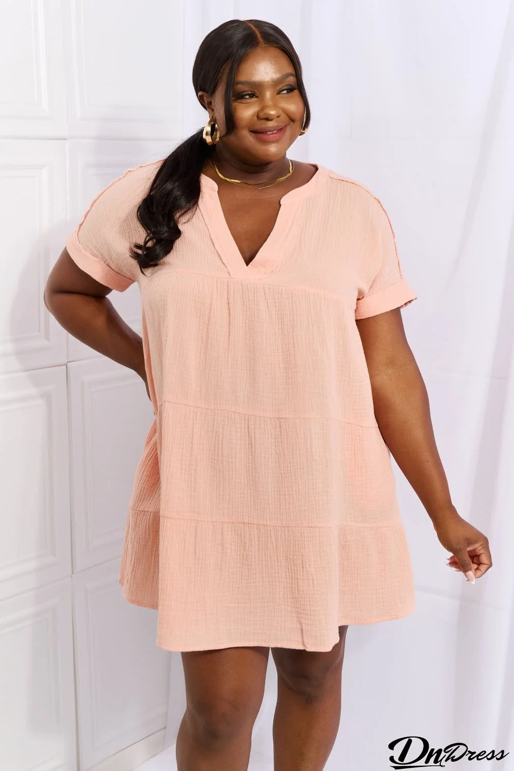 HEYSON Easy Going Full Size Gauze Tiered Ruffle Mini Dress