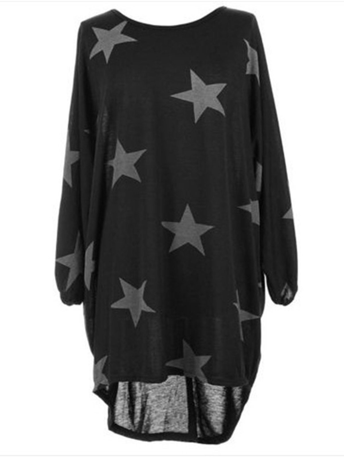 Crew Neck Long Sleeve High Low Printed Dress