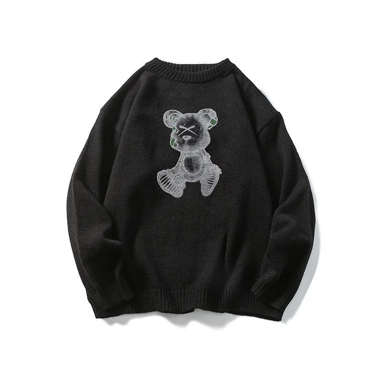 Man Fall Winter Outfis Autumn and Winter Printed round Neck Sweater Hip Hop Loose Knitted Sweater Men