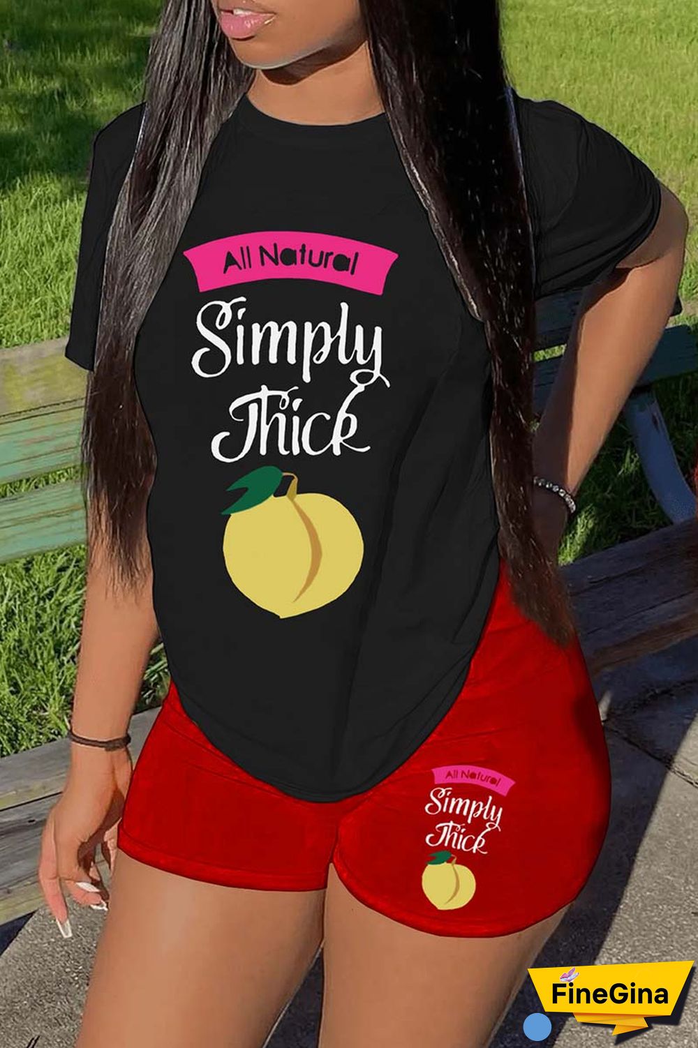 Blue Red Casual Print Basic O Neck Short Sleeve Two Pieces