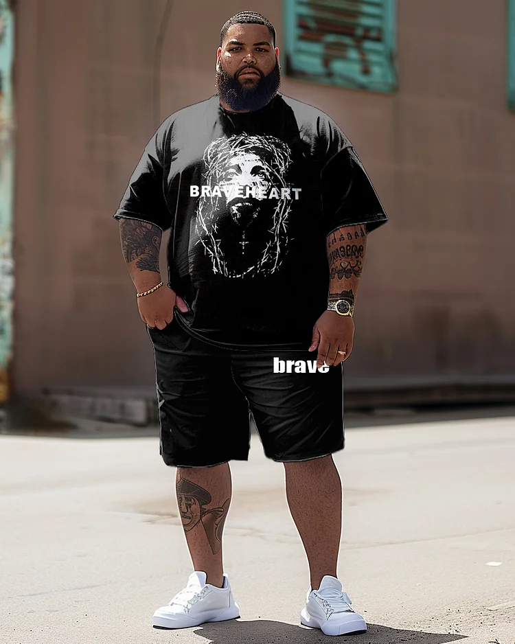Men's Plus Size Braveheart Print T-Shirt Shorts Suit
