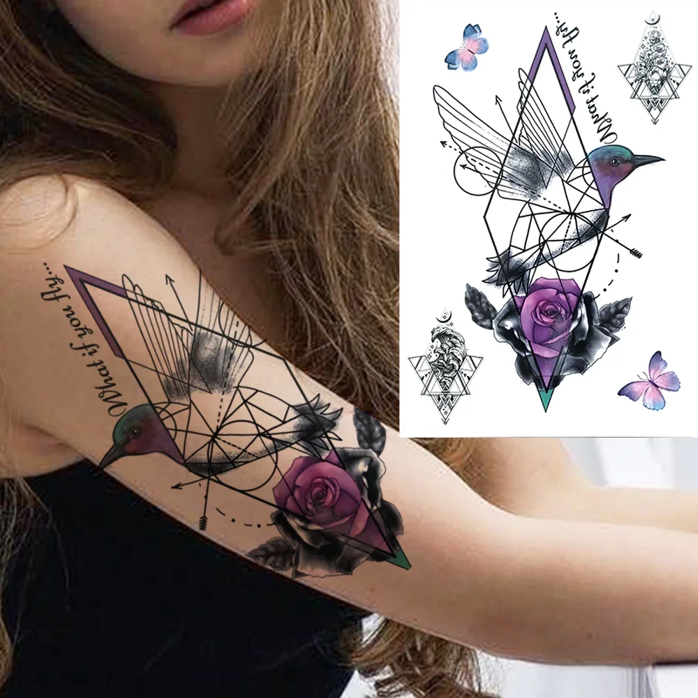 Sdrawing Lily Flower Temporary Tattoos For Women Adults Fake Lotus Orchid Dahlia Peony Tattoo Sticker Black Waterproof 3D Tatoos Arm