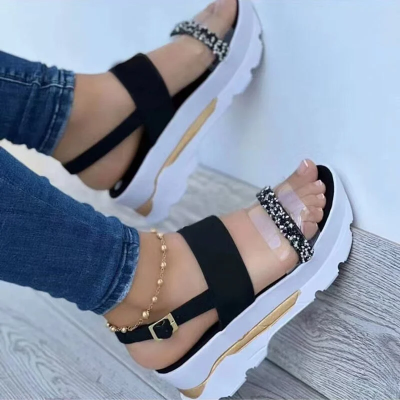 Qengg Women Sandals 2022 Summer Shoes Peep Toe Wedge Shoes Women Breathable Sandals For Women Soft Comfortable Platform Ladies Sandals