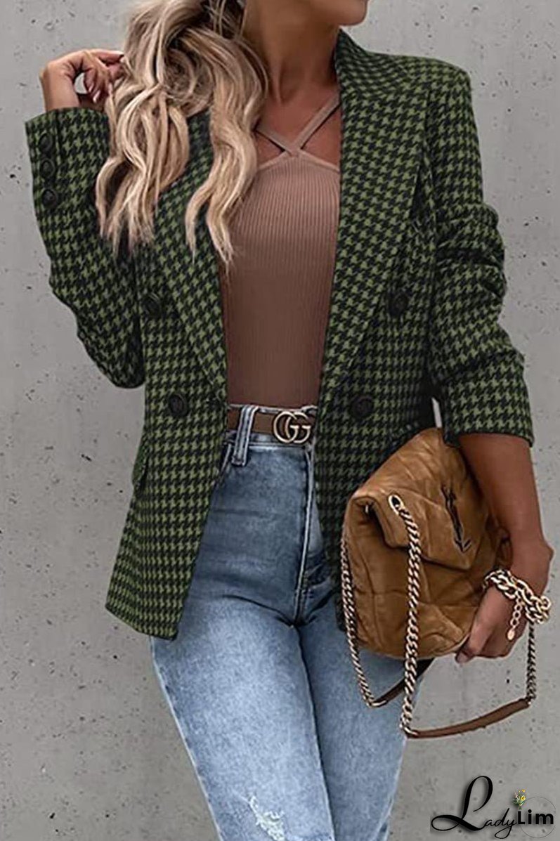 Casual British Style Print Pocket Buttons Turn-back Collar Outerwear