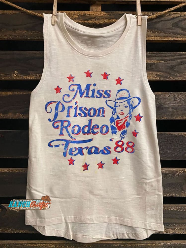 Vintage Miss Texas Prison Rodeo 1988 Print Casual Shirt Tee White / S