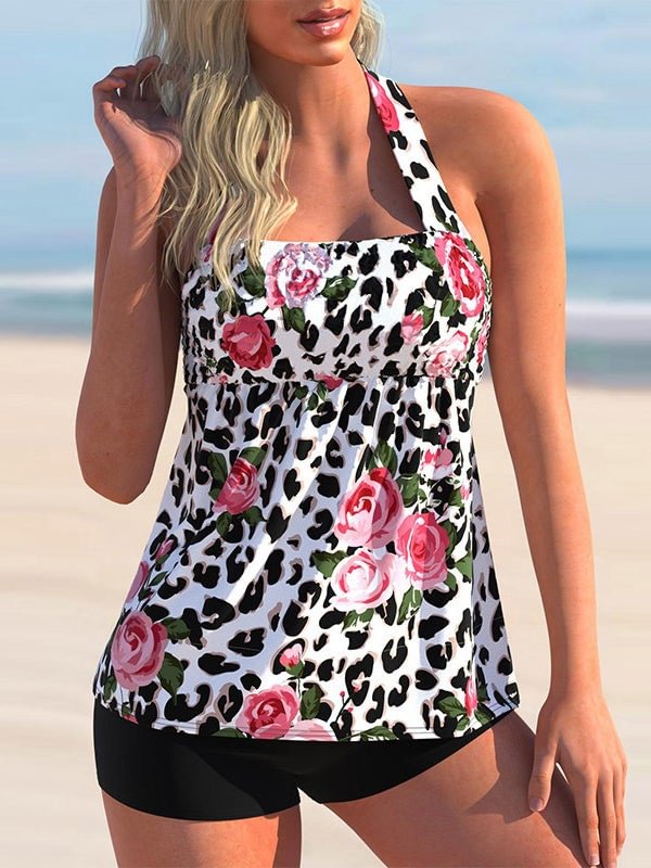 Plus Size Swimwear Sleeveless Floral Printed Tankini