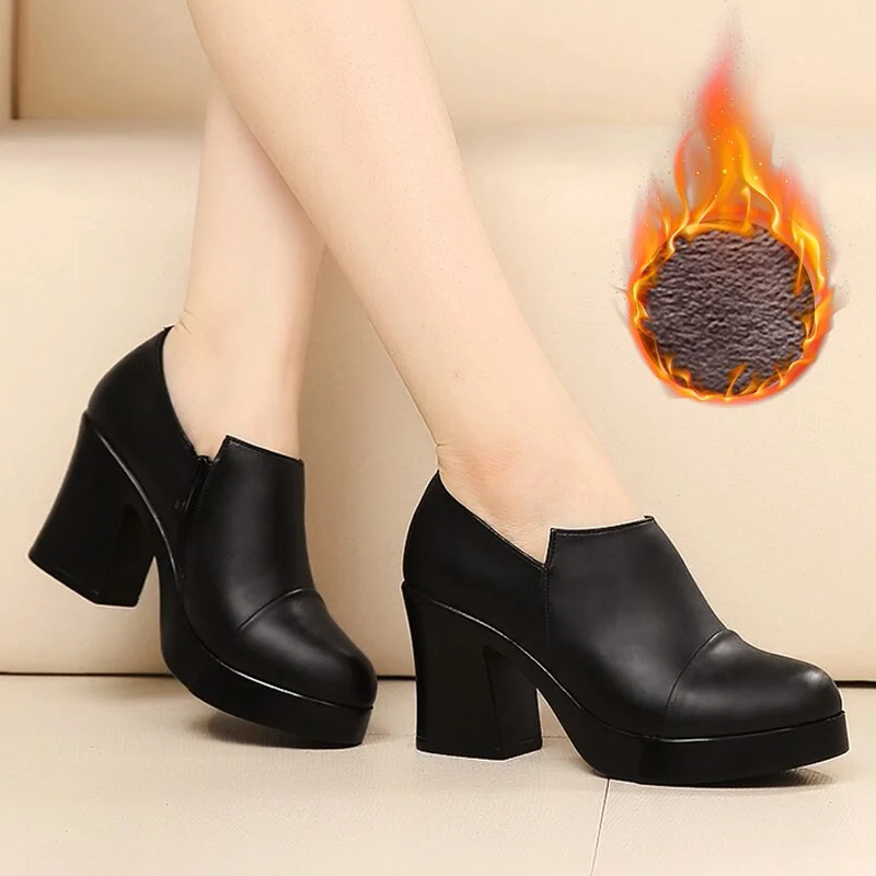 2022 women's spring and autumn shoes thick high heels fashion women genuine leather shoes first layer of cowhide platform pumps