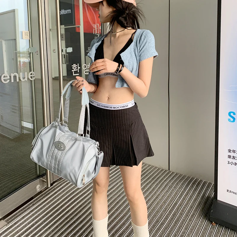 Nigikala Nigikala Girls Black Fake Two Spliced Half-Body Skirt High-Waisted Stripe Short Skirt Short Skirt 100-Fold Skirt