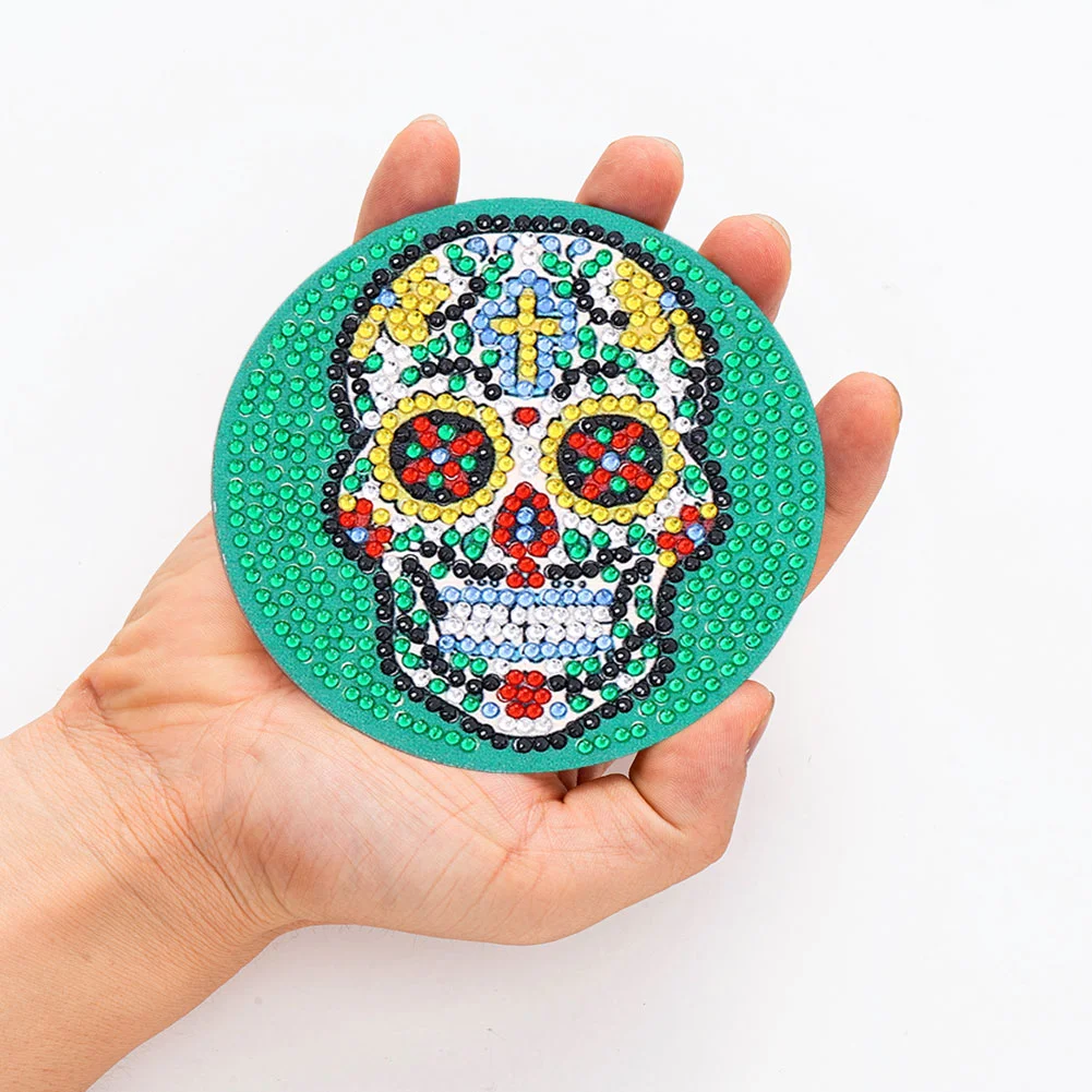 6pcs/set Skull DIY Diamond Painting Coaster Round Cup Cushion Home Decor