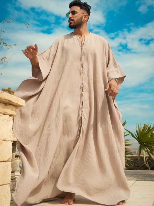 Linen Men's White Caftan Long Kaftan