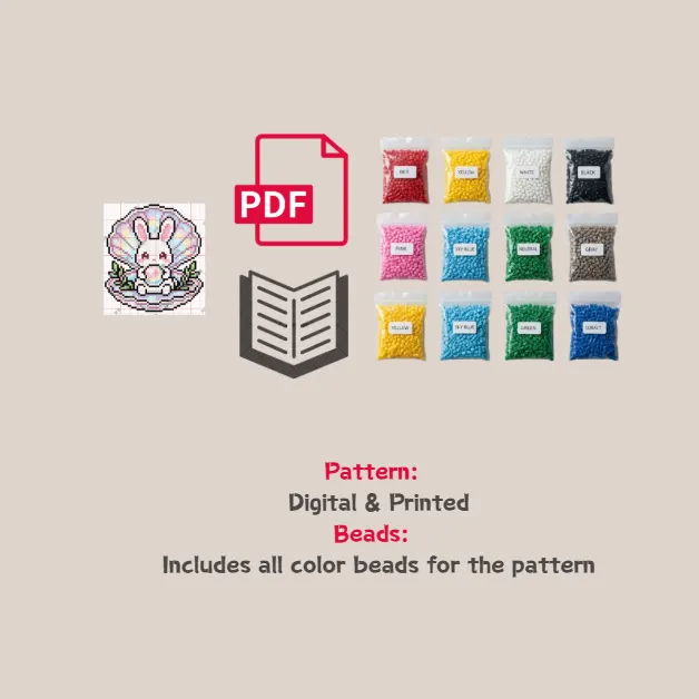 Pearl Bunny Pixel Pattern Fuse Bead Kit  | Cute DIY Fuse 2636 Beads Set