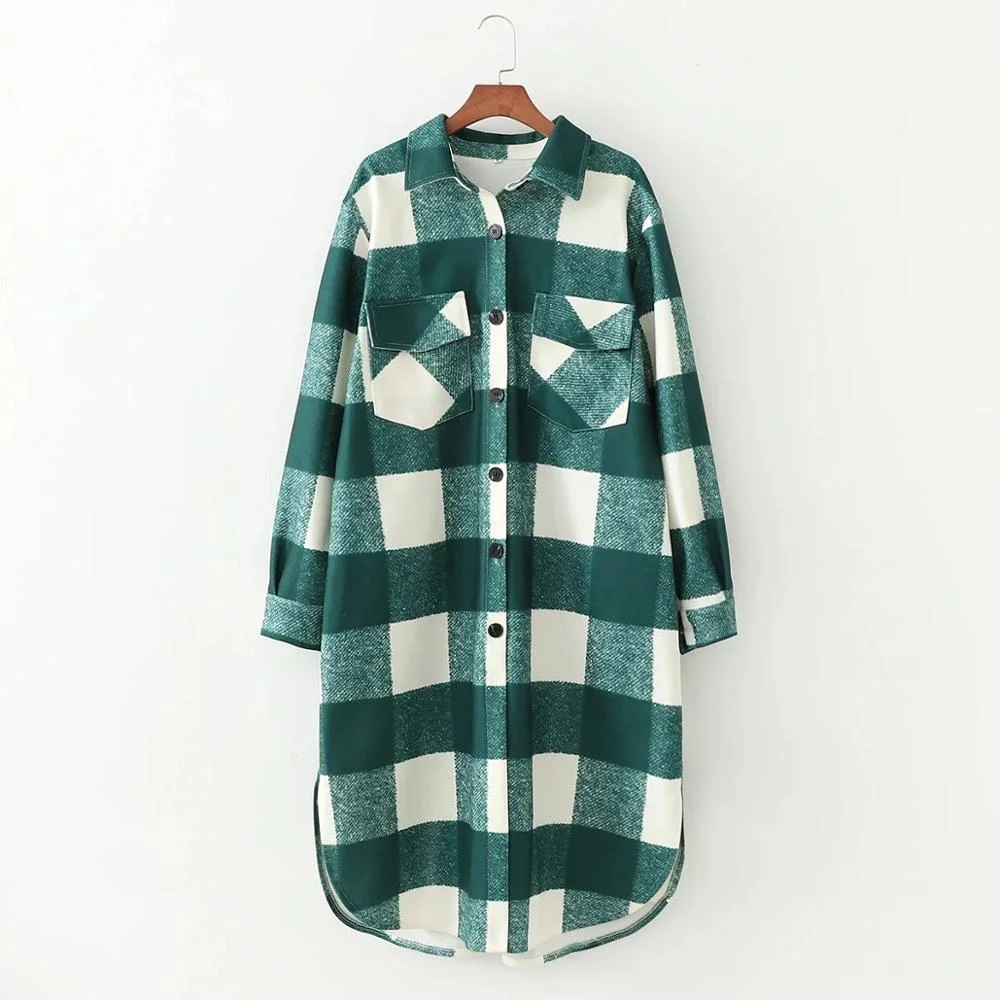 2021 New Women Oversized Coat Long Checked Casual Fashion Chic Women Jackets Long windbreaker Outfits