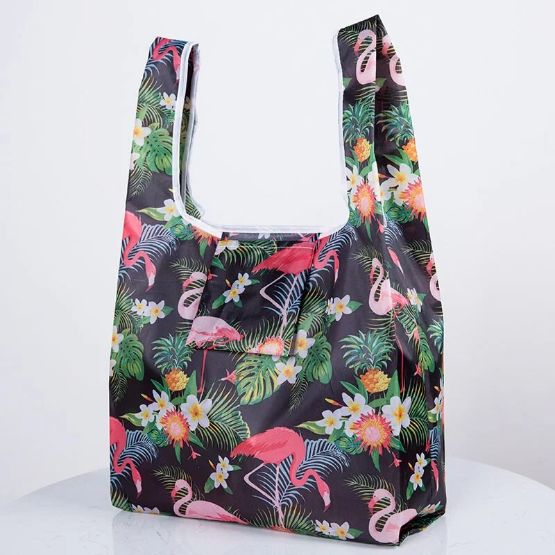 Flamingo bag Many Colors polyester Foldable Recycle Shopping Bag Eco Reusable Tote Bag Cartoon Floral Fruit Vegetable Grocery