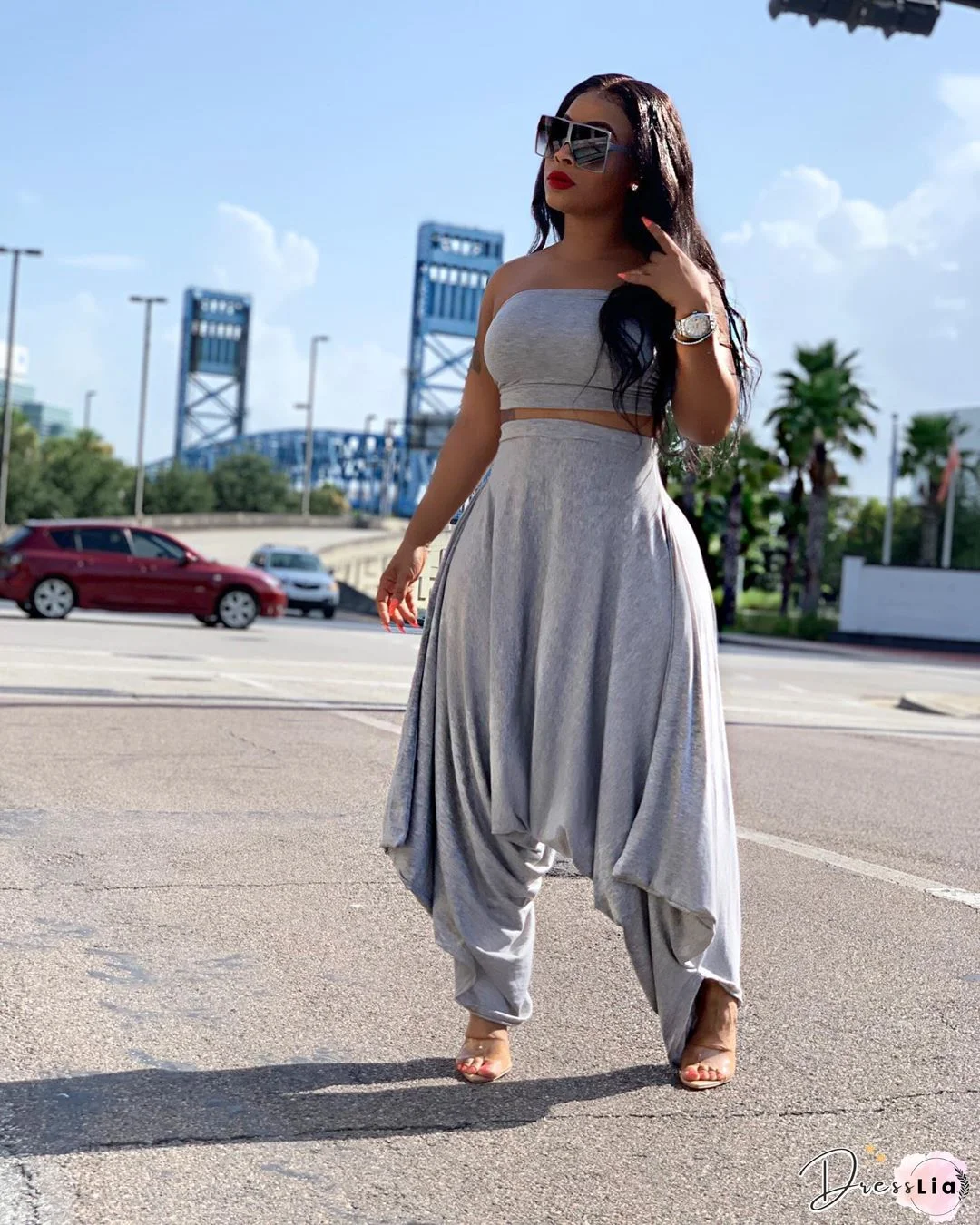 Backless Crop Top & Bootcut Pants Set