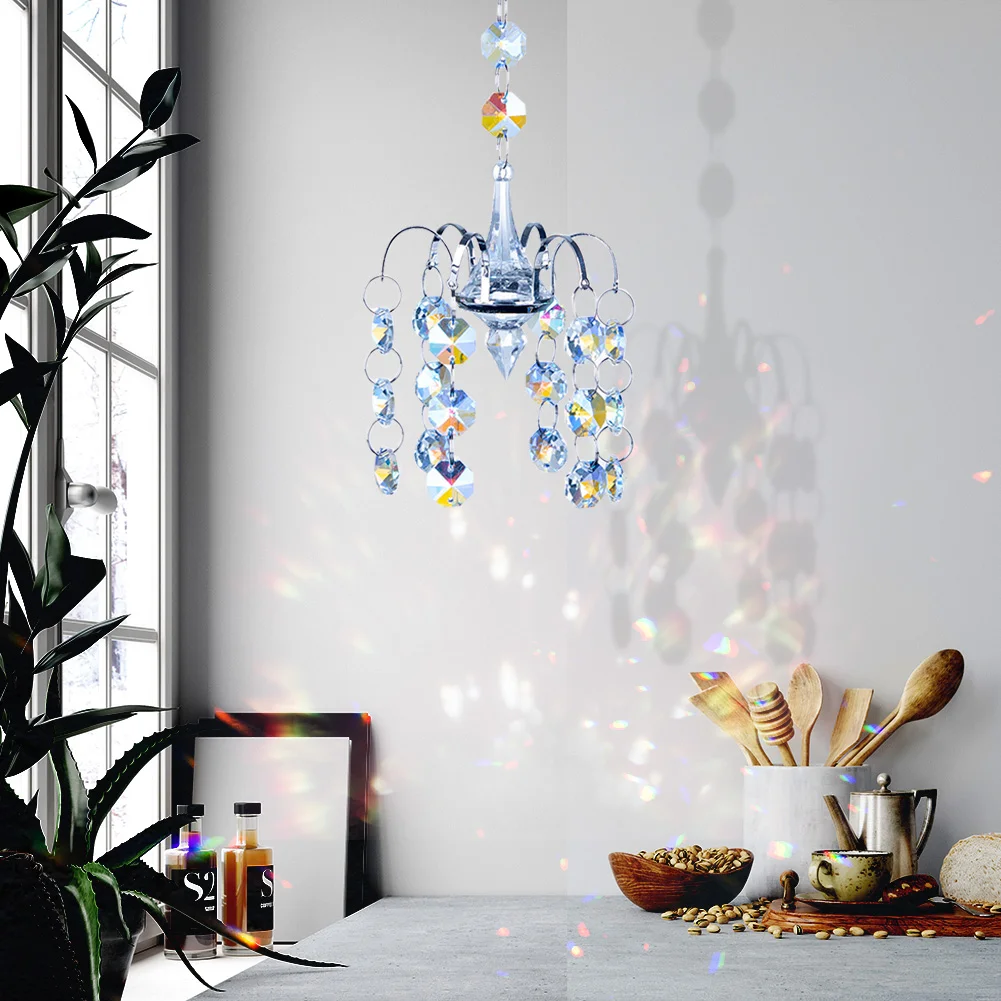 Crystal Beads Pendant Chandelier Shaped Suncatcher Hanging Prism Decor (A)
