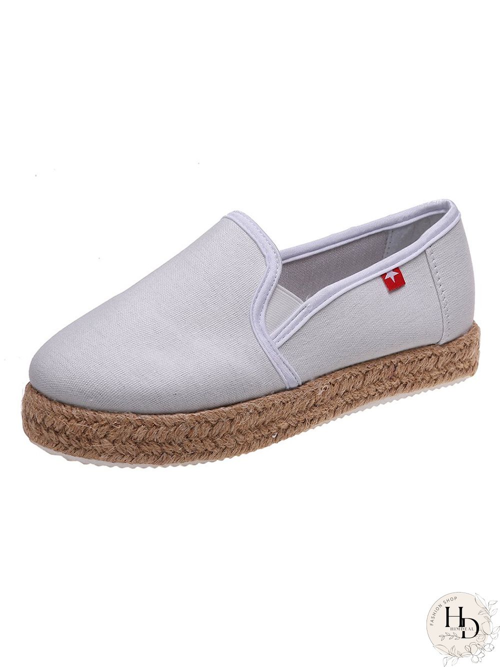 Black White Canvas Straw Platform Loafers