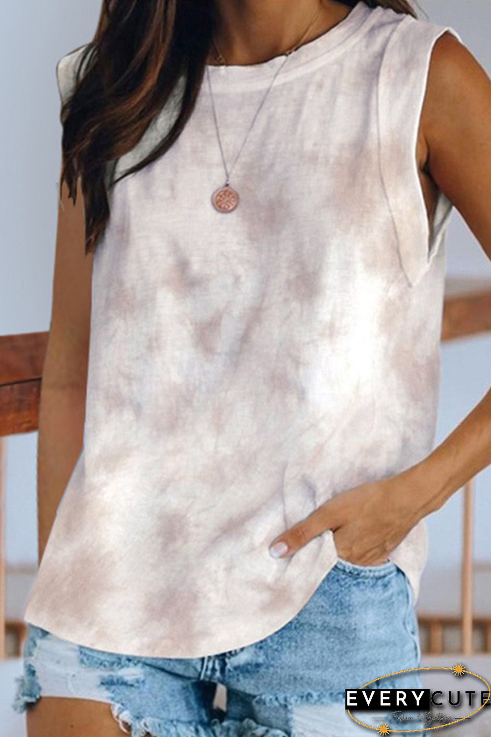 Tie Dye Round Neck Sleeveless Top