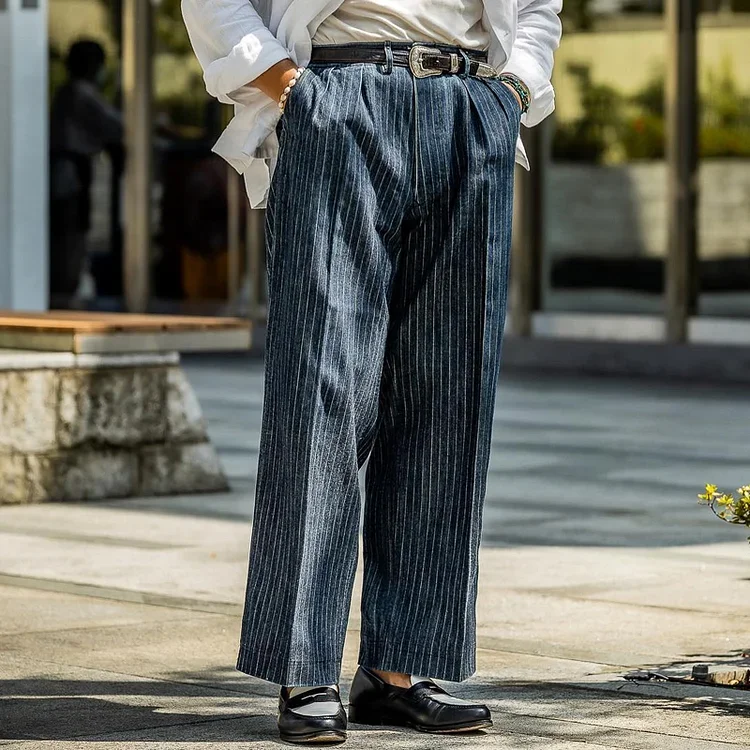 Men's Vintage Loose Straight Striped Jeans