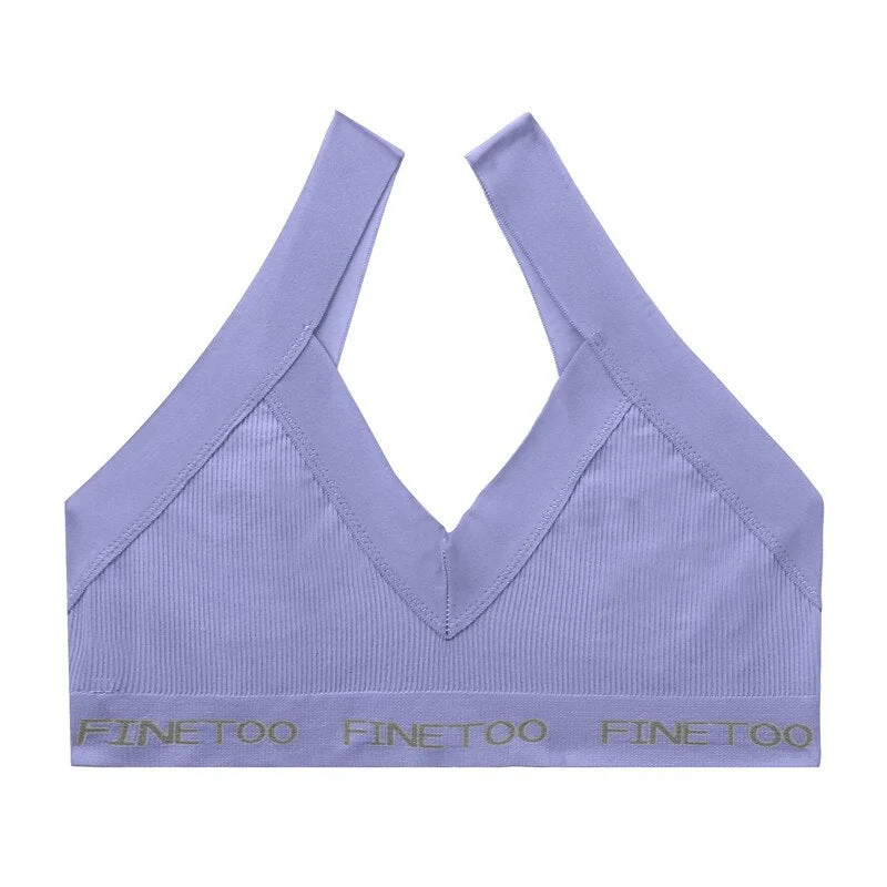 FINETOO Seamless Bra Set Women Deep V Tops Fashion Letter Panties M-XL Ladies Underwear Suit Tube Top Female Briefs Lingerie Set